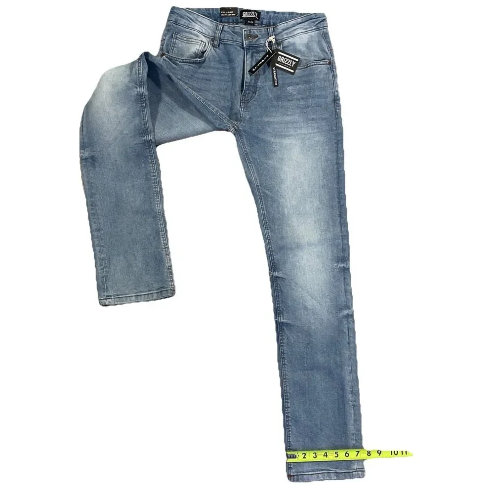 NWT‎  Grizzly Griptape Blue Jeans Med. Wash Straight Fit Stretch Sz. 31x34